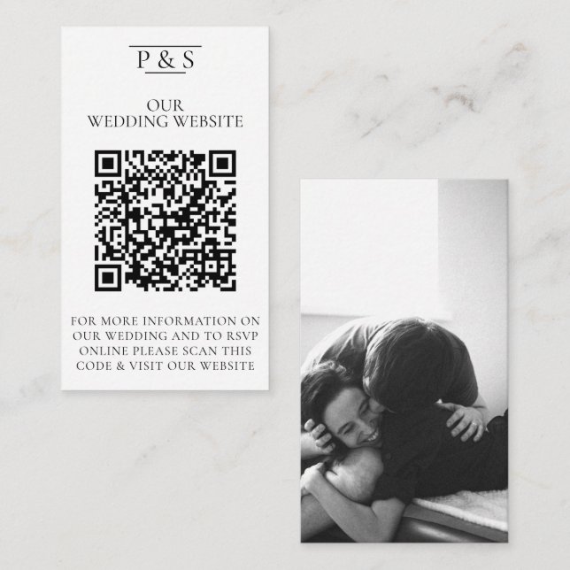 Black & White Wedding Website QR Code Photo Rsvp Enclosure Card (Front/Back)