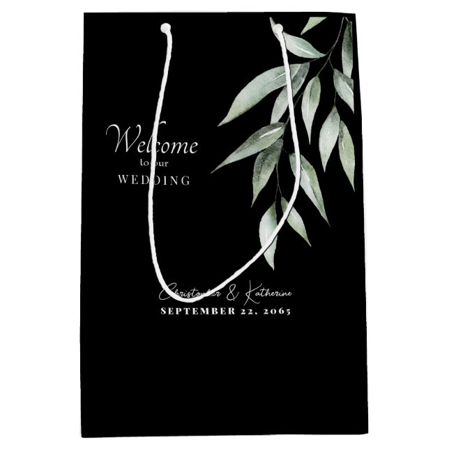 Black & White Wedding Welcome Foliage  Medium Gift Bag (Front)
