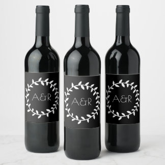 Black White Wedding Wreath Food Beverage Label Set