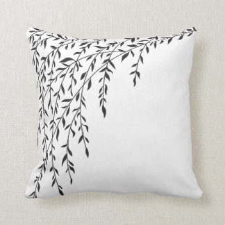 Black & White Weeping Willow Tree Branches Leaves Cushion