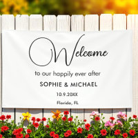 Black White Welcome Wedding Backdrop