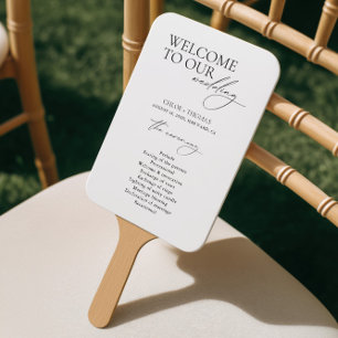 Black & White Welcome Wedding Program Hand Fan