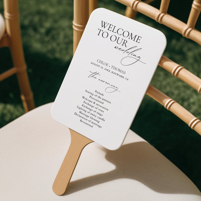 Black & White Welcome Wedding Program Hand Fan (Black & White Welcome Wedding Program Hand Fan)