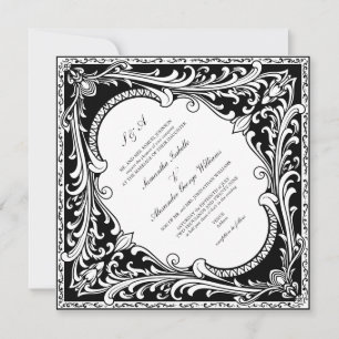 Black & White Western Vintage Ornate Frame Wedding Invitation