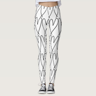 Black & White Whimsical Cute Hearts Leggings