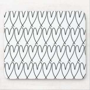 Black & White Whimsical Cute Hearts Mouse Mat