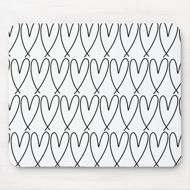 Black & White Whimsical Cute Hearts Mouse Mat (Front)