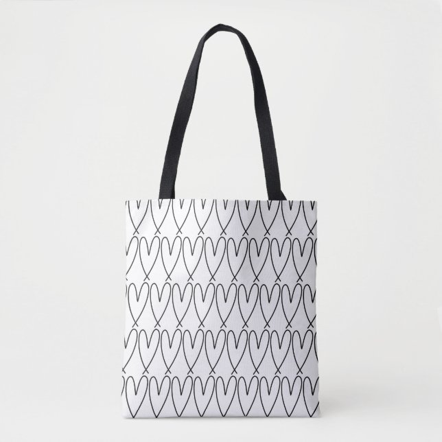 Black & White Whimsical Cute Hearts Tote Bag (Front)
