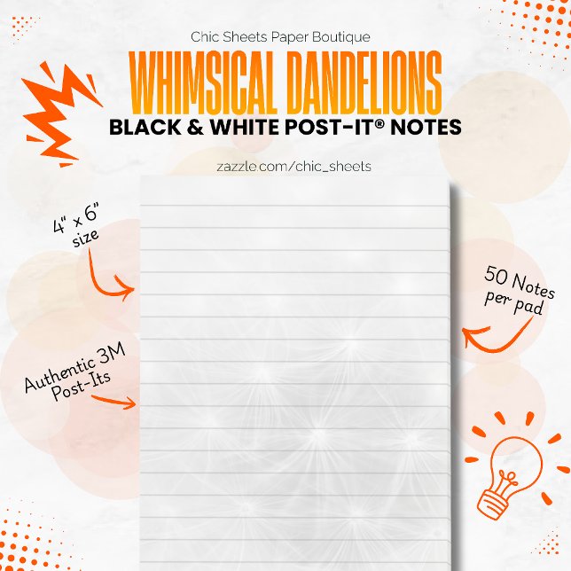 Black & White Whimsical Dandelions 3M  Post-it Notes (Creator Uploaded)
