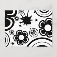 Black & White Whimsical Flowers, Circles, Splatter