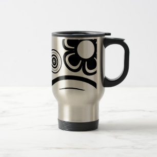 Black & White Whimsical Flowers, Circles, Splatter Travel Mug