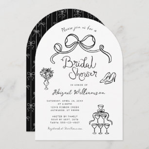 Black White Whimsical Hand Drawn Bridal Shower Invitation