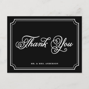 Black & White Whimsical Script Thank You Postcard