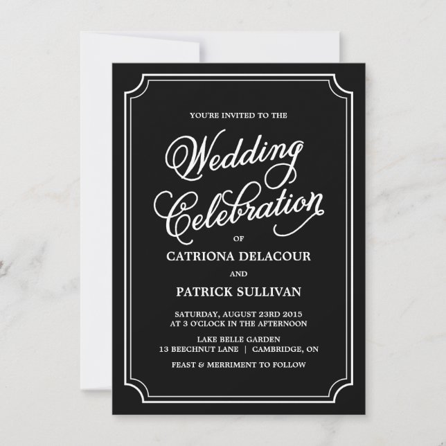 Black & White Whimsical Script Wedding Invitation (Front)