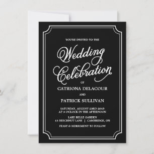 Black & White Whimsical Script Wedding Invitation