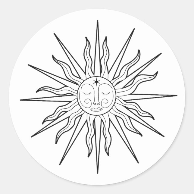 Black & White Whimsical Sun Birthday  Classic Round Sticker (Front)