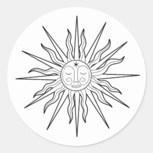 Black & White Whimsical Sun Birthday  Classic Round Sticker