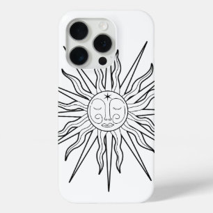 Black & White Whimsical Sun Celestial Astrology iPhone 15 Pro Case
