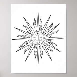Black & White Whimsical Sun Celestial Astrology Poster