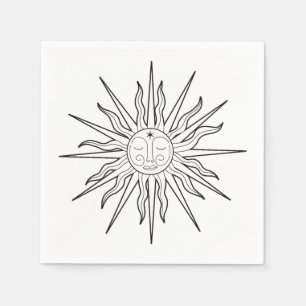 Black & White Whimsical Sun Celestial Birthday Napkin