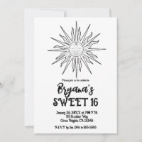 Black & White Whimsical Sun Celestial Sweet 16 