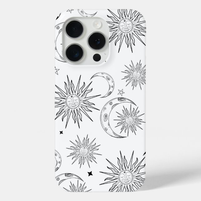 Black & White Whimsical Sun Moon & Stars Case-Mate iPhone Case (Back)