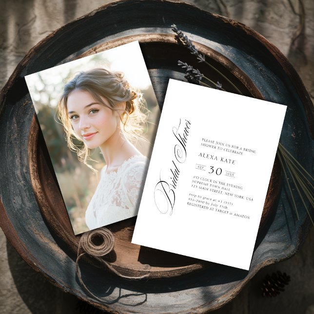 Black & White Whimsy Script Bridal Shower Photo Invitation (Creator Uploaded)