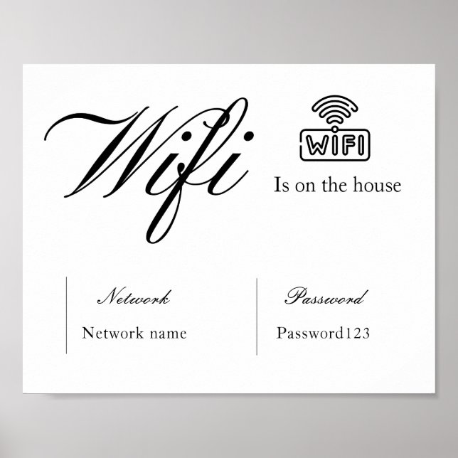 Black & White Wifi Password and Network Sign (Front)