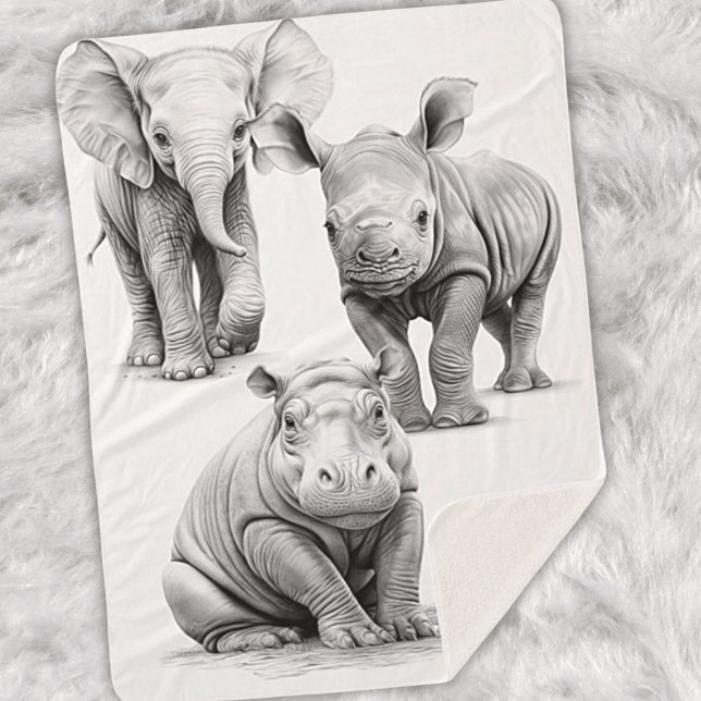 Black & White Wild Animal Babies Sherpa Blanket (Creator Uploaded)