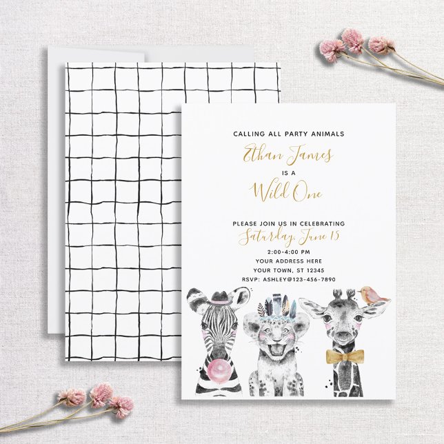 Black White Wild One Child's First Birthday Party Invitation (Creator Uploaded)