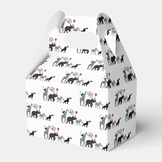 Black White Wild Party Animal Birthday Favour Box (Front Side)
