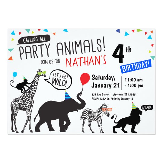 black white wild party animal birthday invitation zazzle co uk