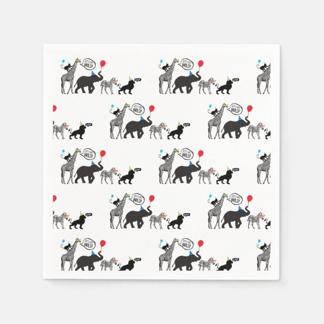 Black White Wild Party Animal Birthday Napkin (Front)