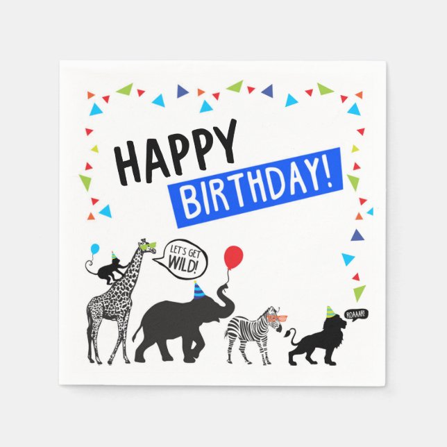 Black White Wild Party Animal Birthday Napkin (Front)