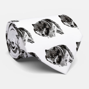 Black White Wild Wolf Artwork Tie