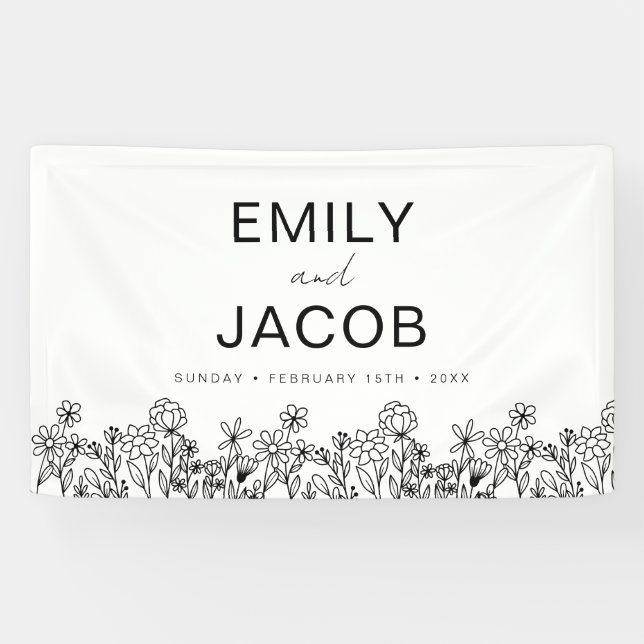 Black White Wildflower Boho Wedding In Bloom Banner (Horizontal)