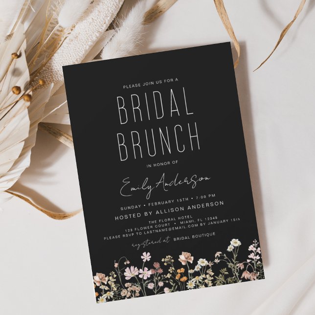 Black White Wildflower Bridal Brunch Invitation (Creator Uploaded)