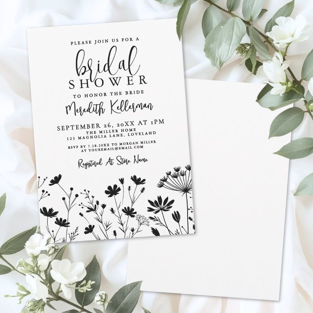 Black White Wildflower Bridal Shower Invitation (Black White Wildflower Bridal Shower Invitation)