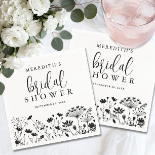 Black White Wildflower Bridal Shower Napkin