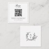 Black White Wildflower Crest Wedding QR Code RSVP