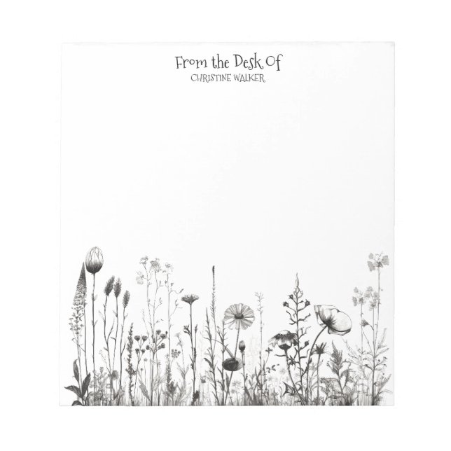 Black & White Wildflower Field Customisable Notepad (Front)