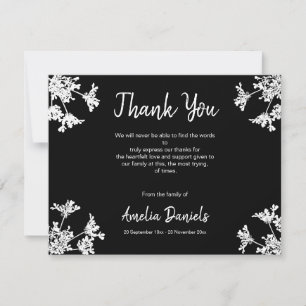 Black & White Wildflower Funeral Thank You Card