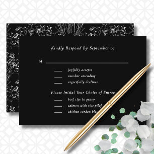 Black White Wildflower Menu Selection Wedding RSVP