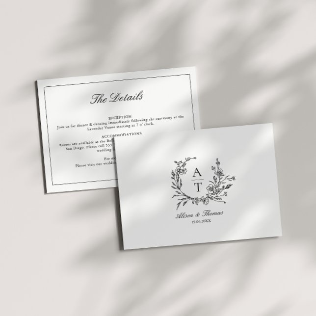 Black & White Wildflower Monogram Details Card (Creator Uploaded)