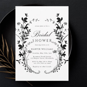Black & White Wildflower Silhouette Bridal Shower Invitation