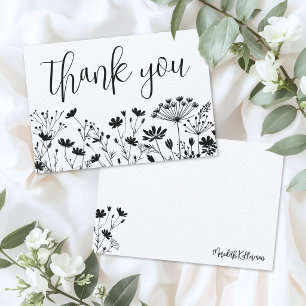 Black White Wildflower Thank You Card