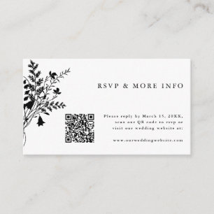 Black & White Wildflower Wedding RSVP Enclosure Card