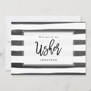 black white will you be my usher proposal card