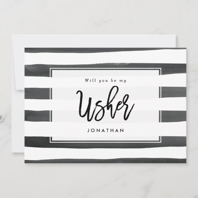 black white will you be my usher proposal card (Front)
