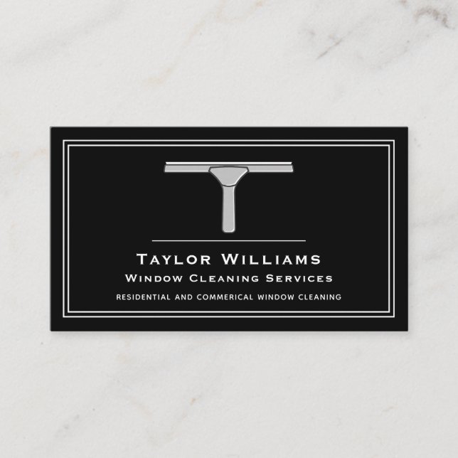 Black White Window Cleaner Cleaning Services Clean Business Card (Front)